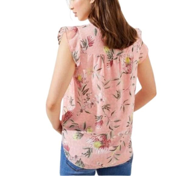 LOFT Pink Floral Flutter Sleeve Blouse - XS - Picture 9 of 12